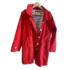 Hatley Women's 14 Red Trench Rain Coat Coastal Prep Fisherman Cottage Striped